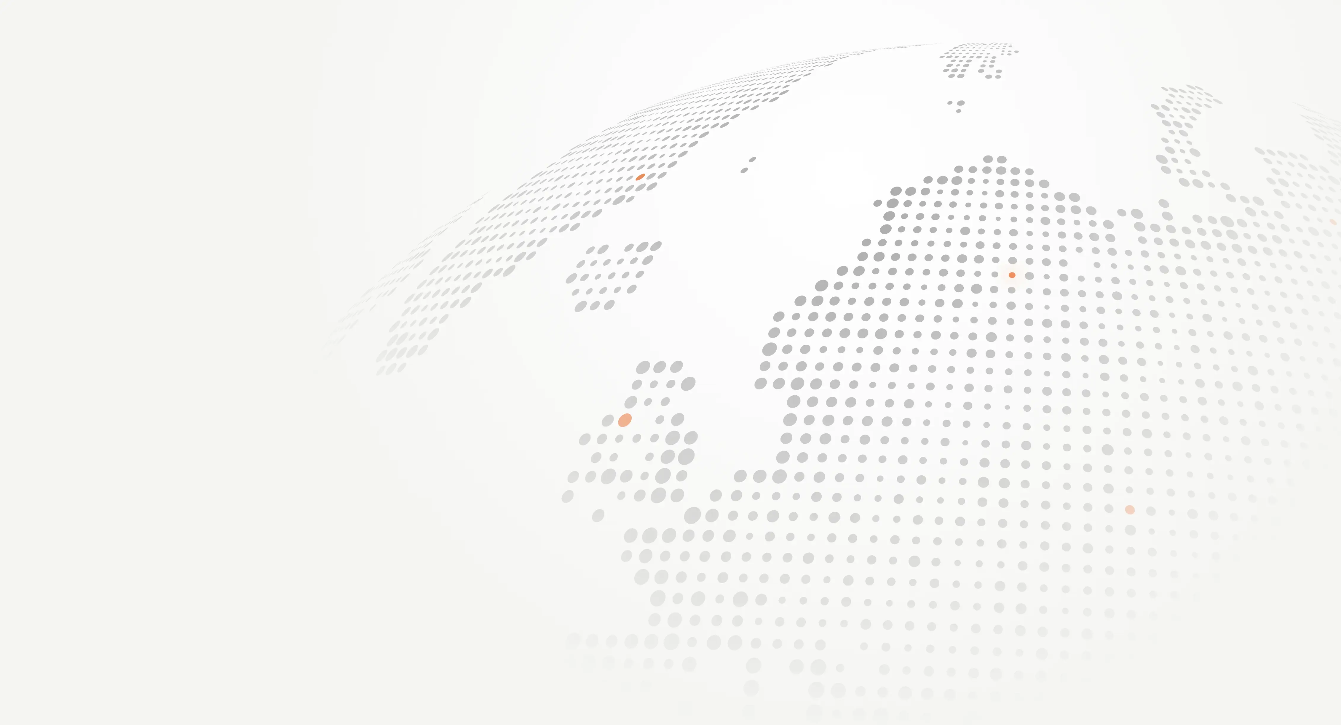 Stylized globe made of gray dots showing parts of Europe and surrounding areas with some orange dots.